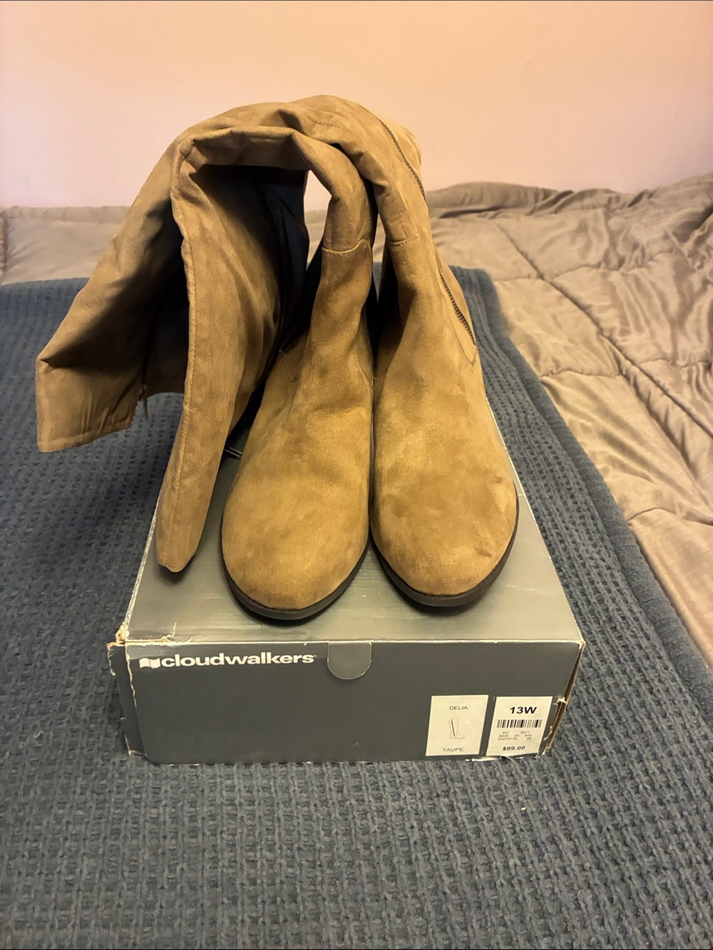 cloudwalkers Women’s Delia KneeBoots in Taupe Suede (Wide Width)